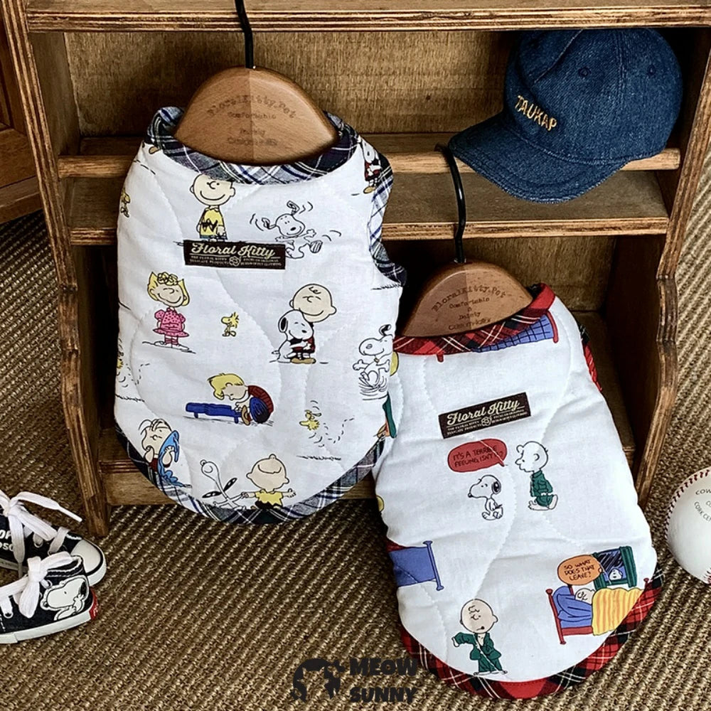 Dog pure cotton cartoon print plaid quilted vest autumn and winter