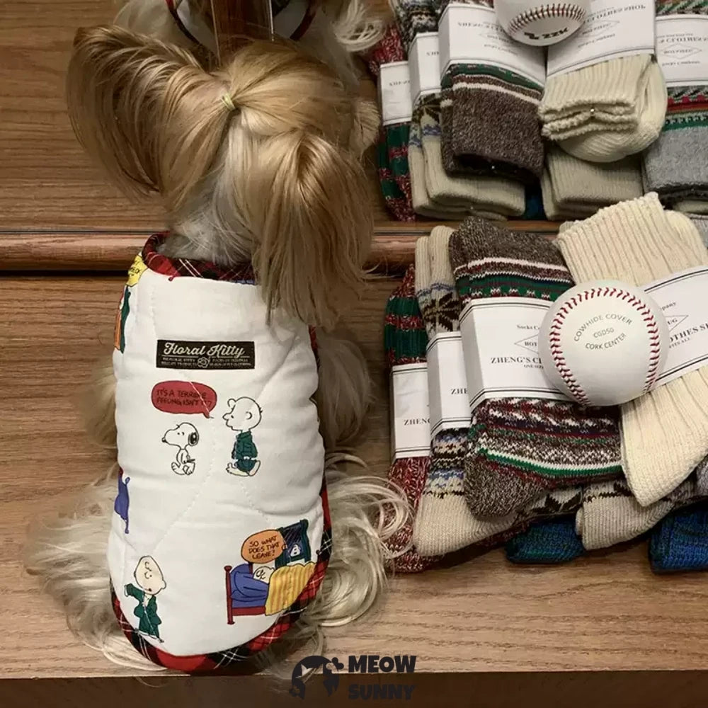 Dog pure cotton cartoon print plaid quilted vest autumn and winter