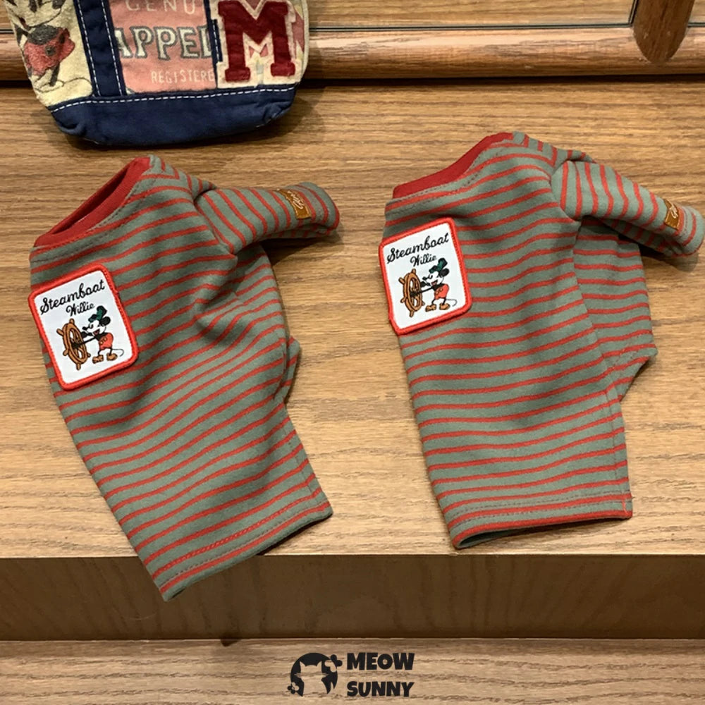 Dog pure cotton plus velvet warm striped cartoon T-shirt red