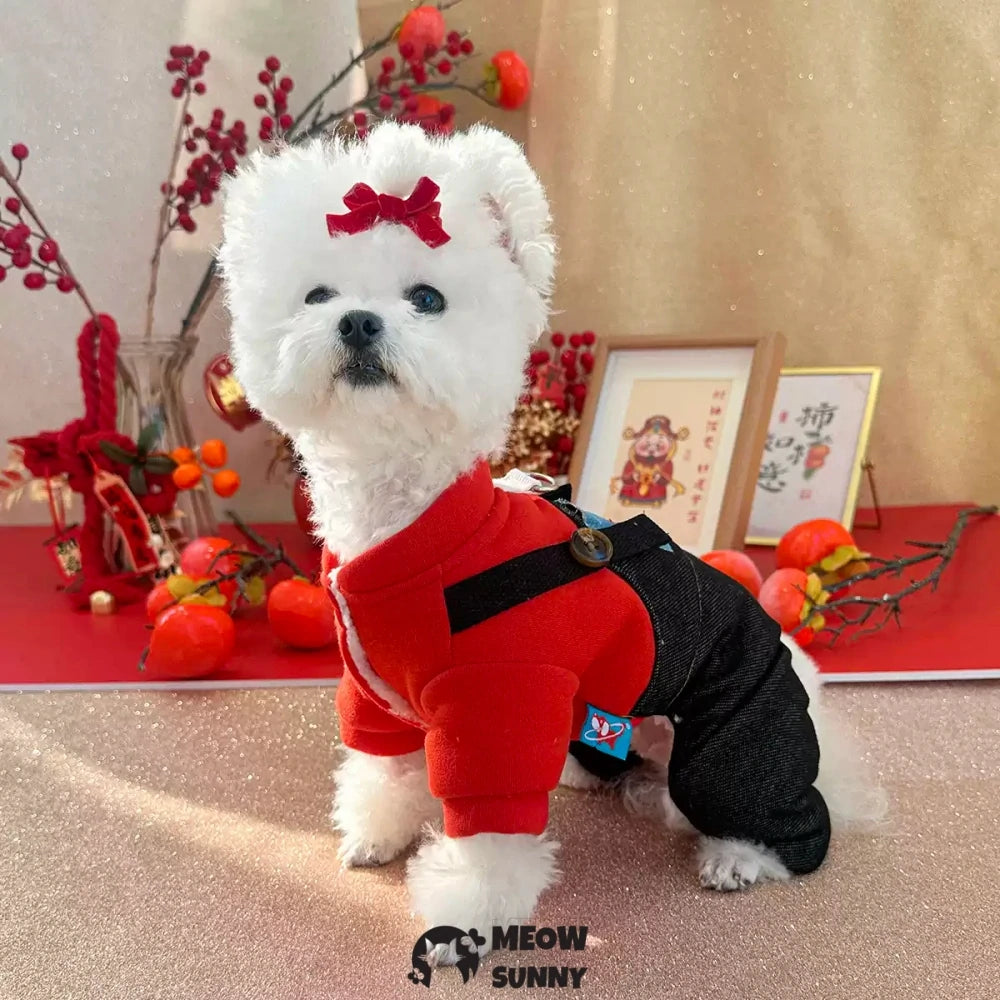 Dog winter clothes thick cotton coat traction four-legged overalls