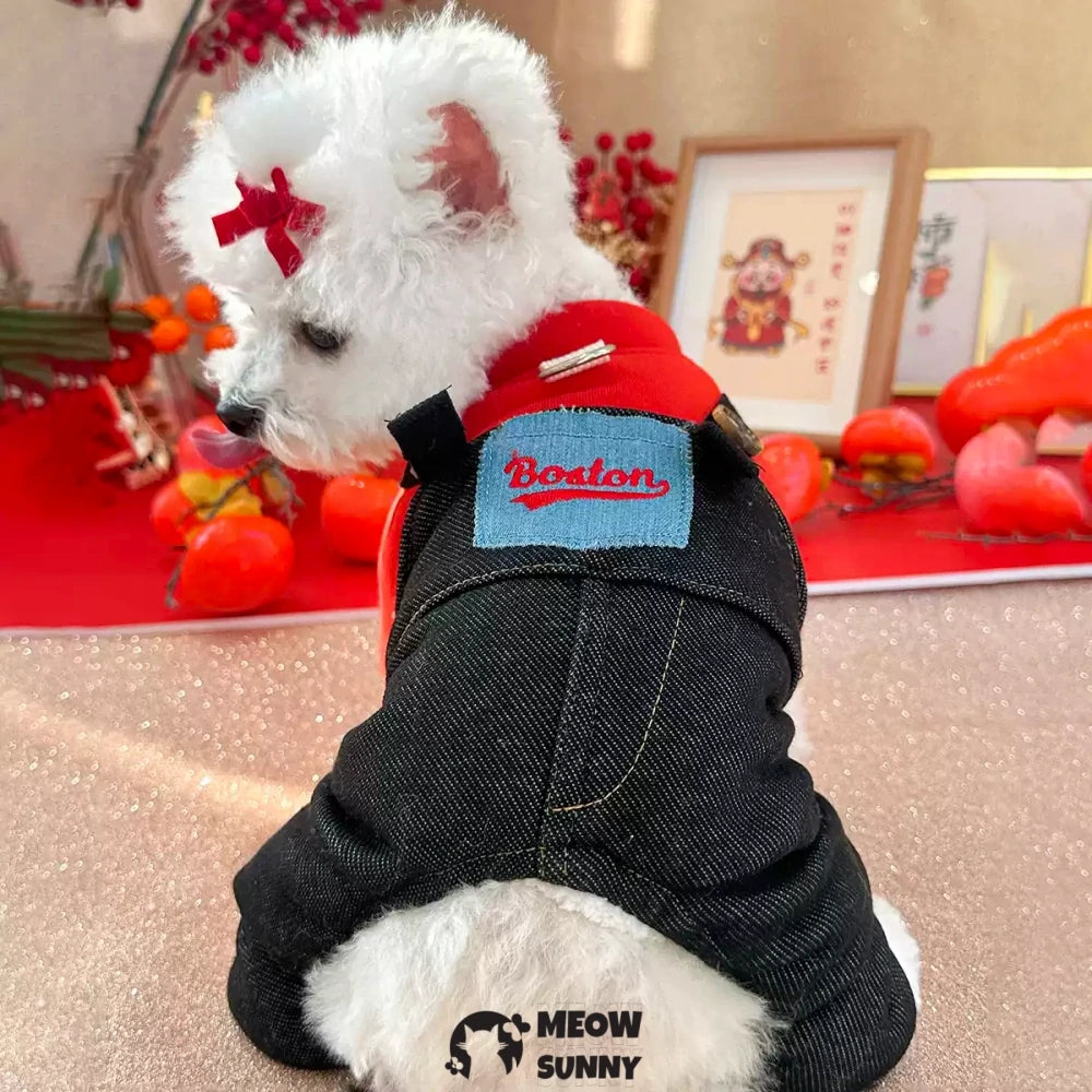 Dog winter clothes thick cotton coat traction four-legged overalls