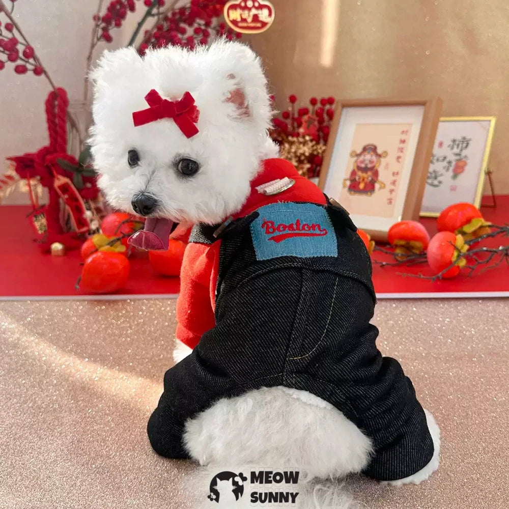 Dog winter clothes thick cotton coat traction four-legged overalls