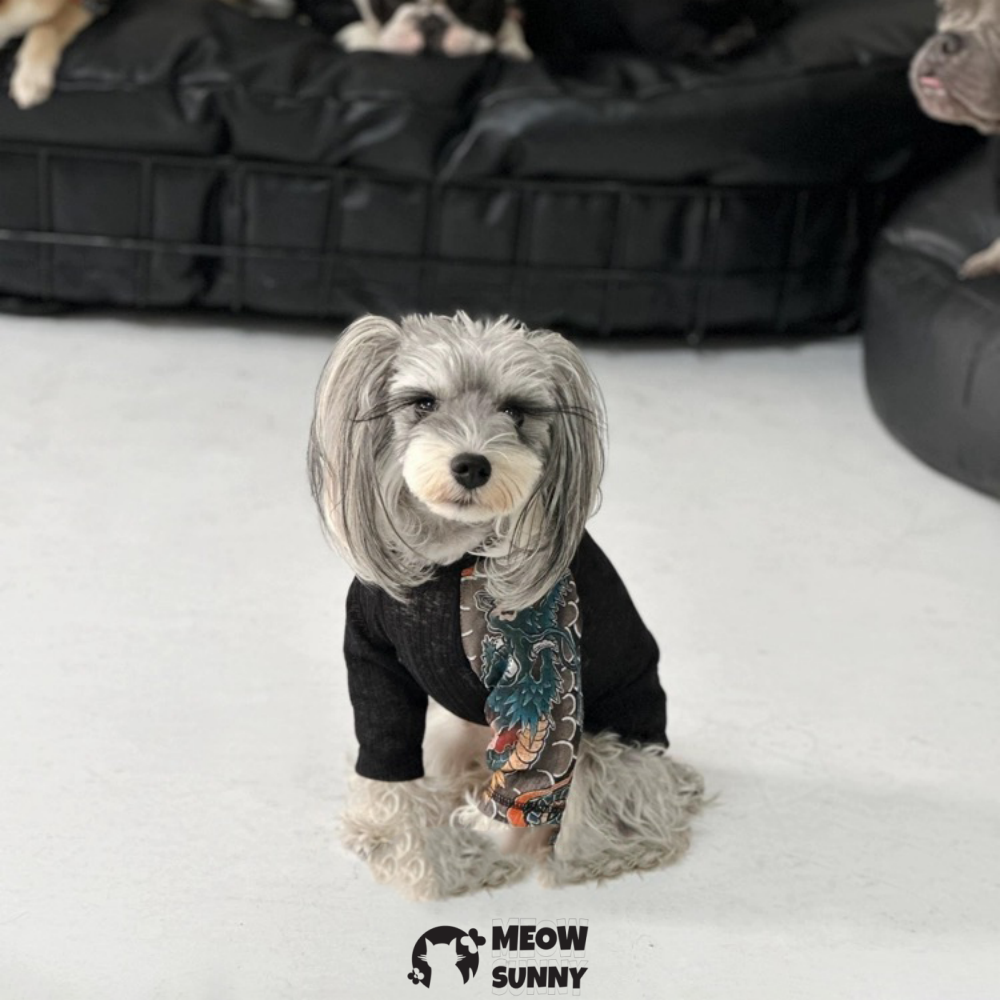 Domineering striped small dog T-shirt, soft cotton women's dog clothing