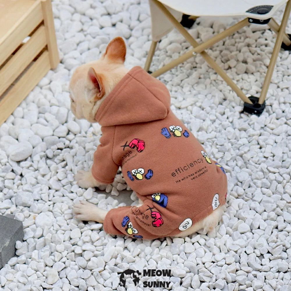 Four-legged French bulldog autumn and winter clothes with thick fleece