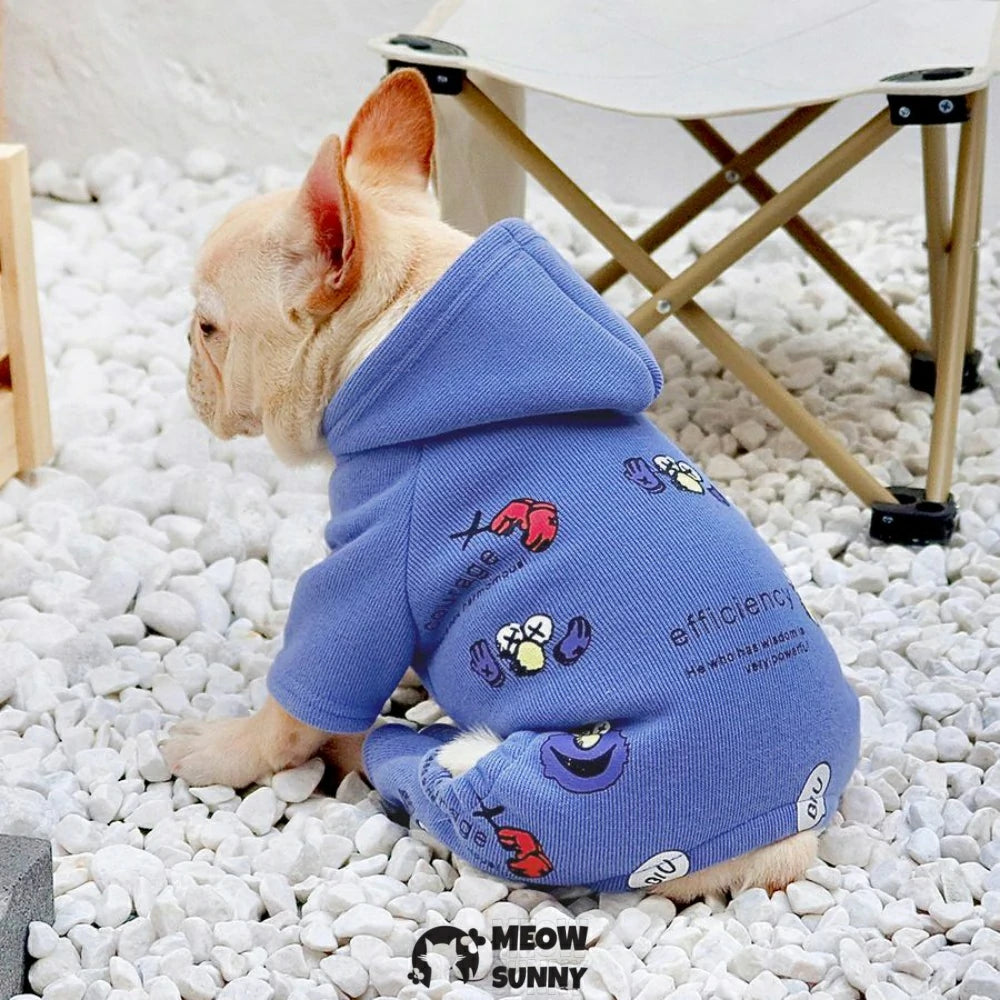 Four-legged French bulldog autumn and winter clothes with thick fleece