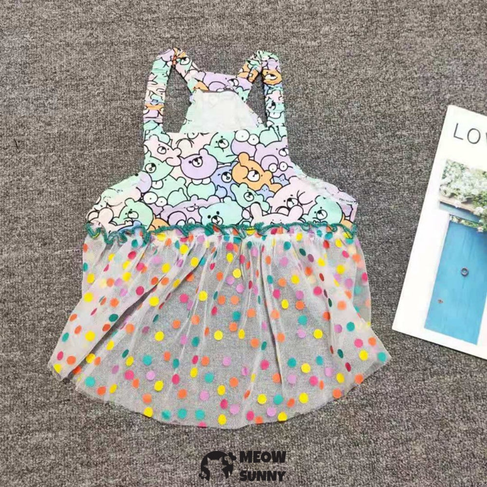 French Bulldog Princess Dress Summer Colorful Vest Gauze Skirt
