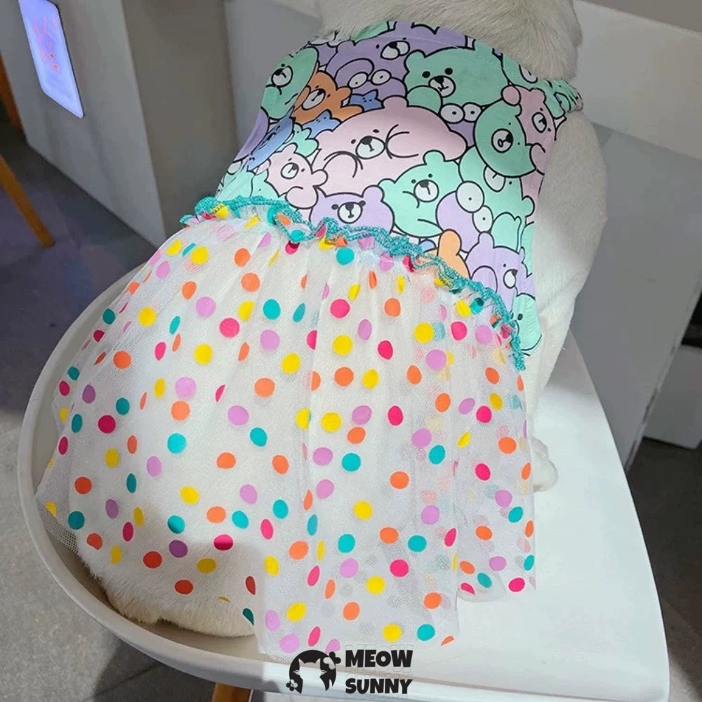 French Bulldog Princess Dress Summer Colorful Vest Gauze Skirt