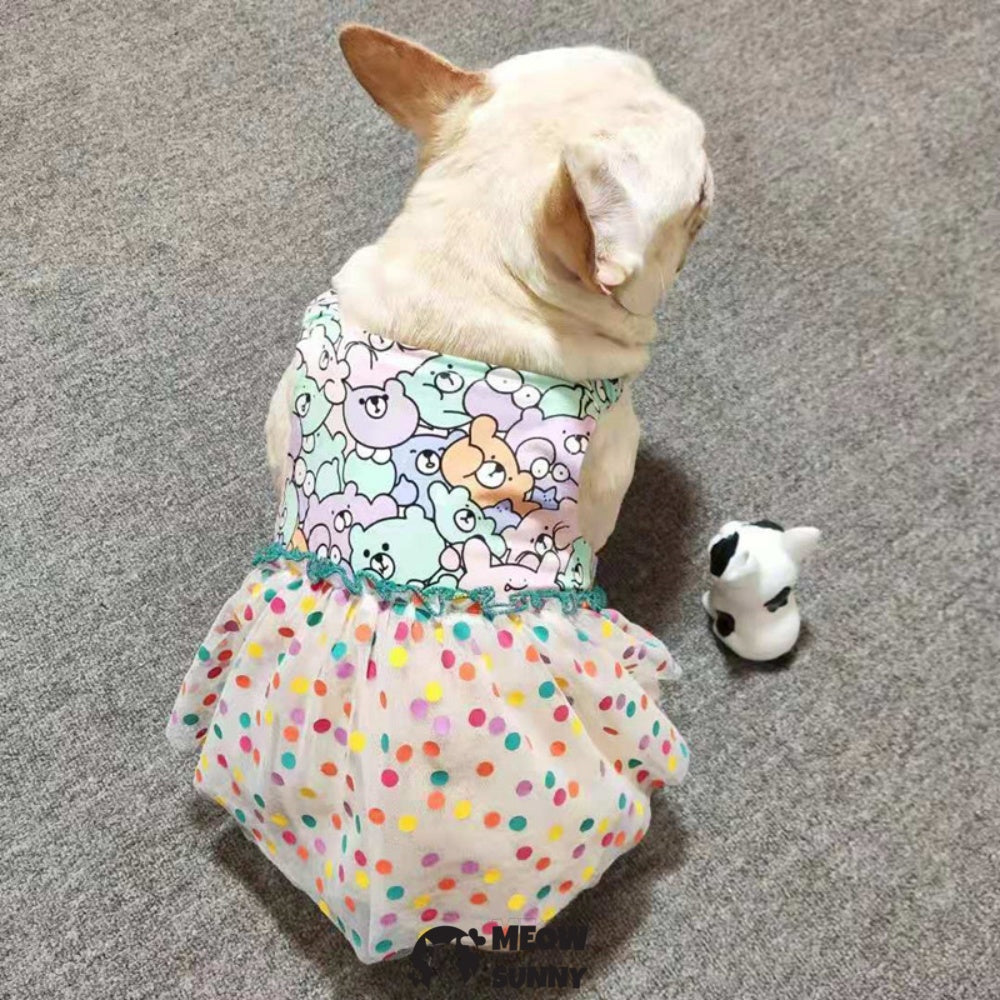 French Bulldog Princess Dress Summer Colorful Vest Gauze Skirt