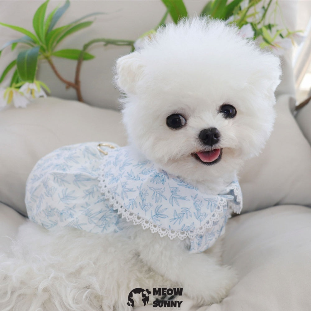 French Bulldog Princess Dress SummerVest Gauze Blue Skirt