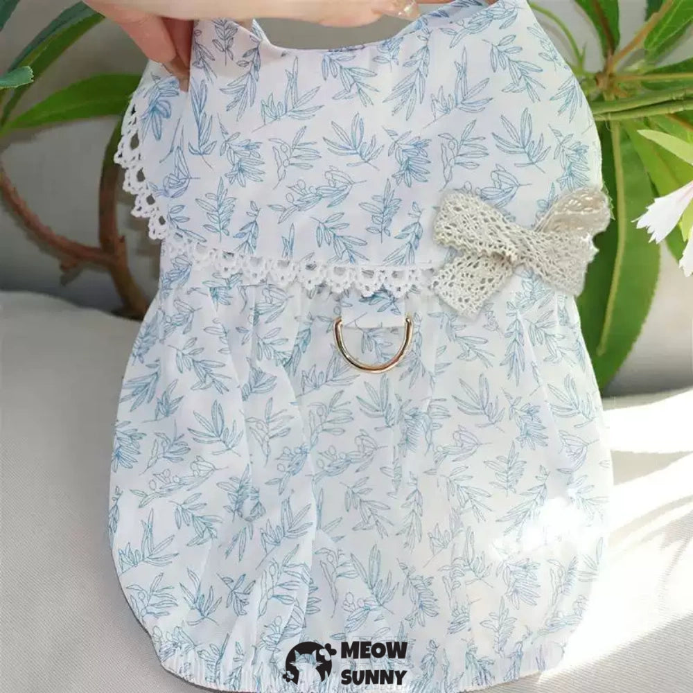 French Bulldog Princess Dress SummerVest Gauze Blue Skirt