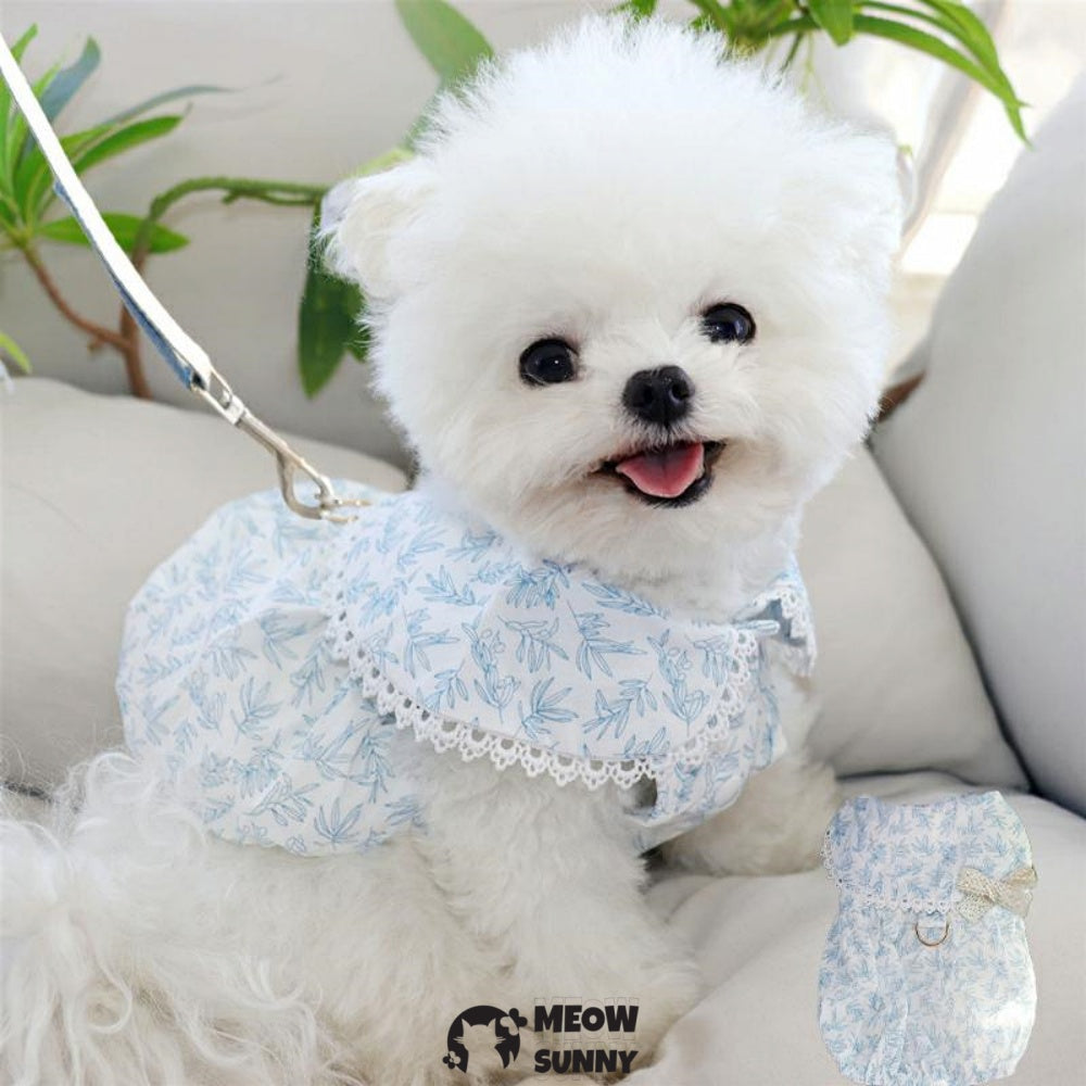 French Bulldog Princess Dress SummerVest Gauze Blue Skirt