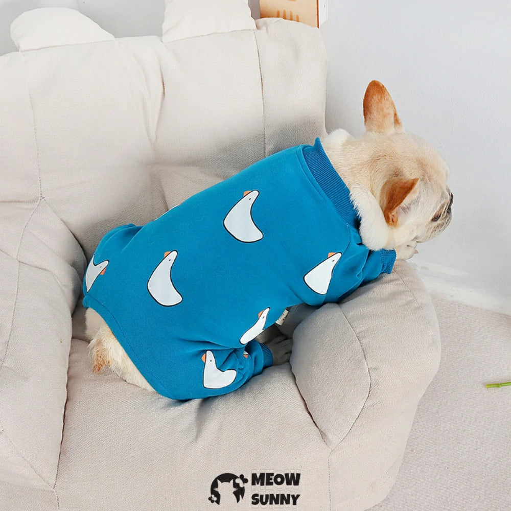 French bulldog clothes four-legged plush pajamas to keep warm in winter