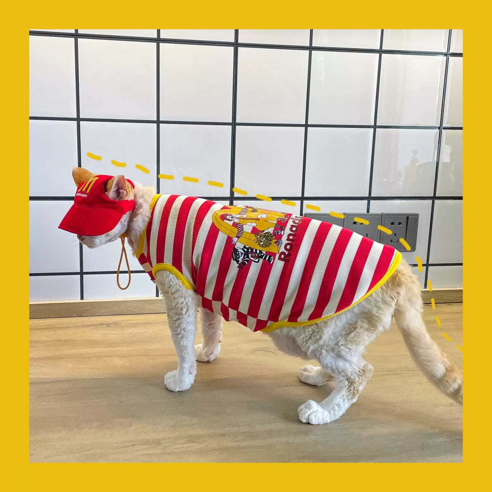 Fried Chicken Shop Sphinx Cat Clothes with Hat, Stretchy vest