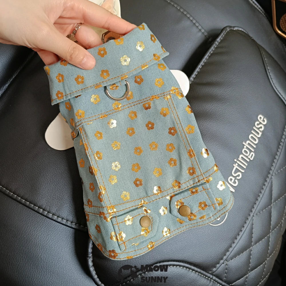 Gold-stamped small flower denim coat pet clothes dog handsome coat
