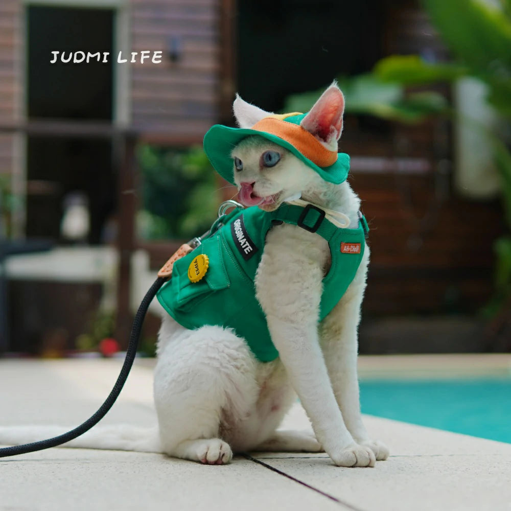 Green outdoor cat sun protection clothing cat leash chest harness suit