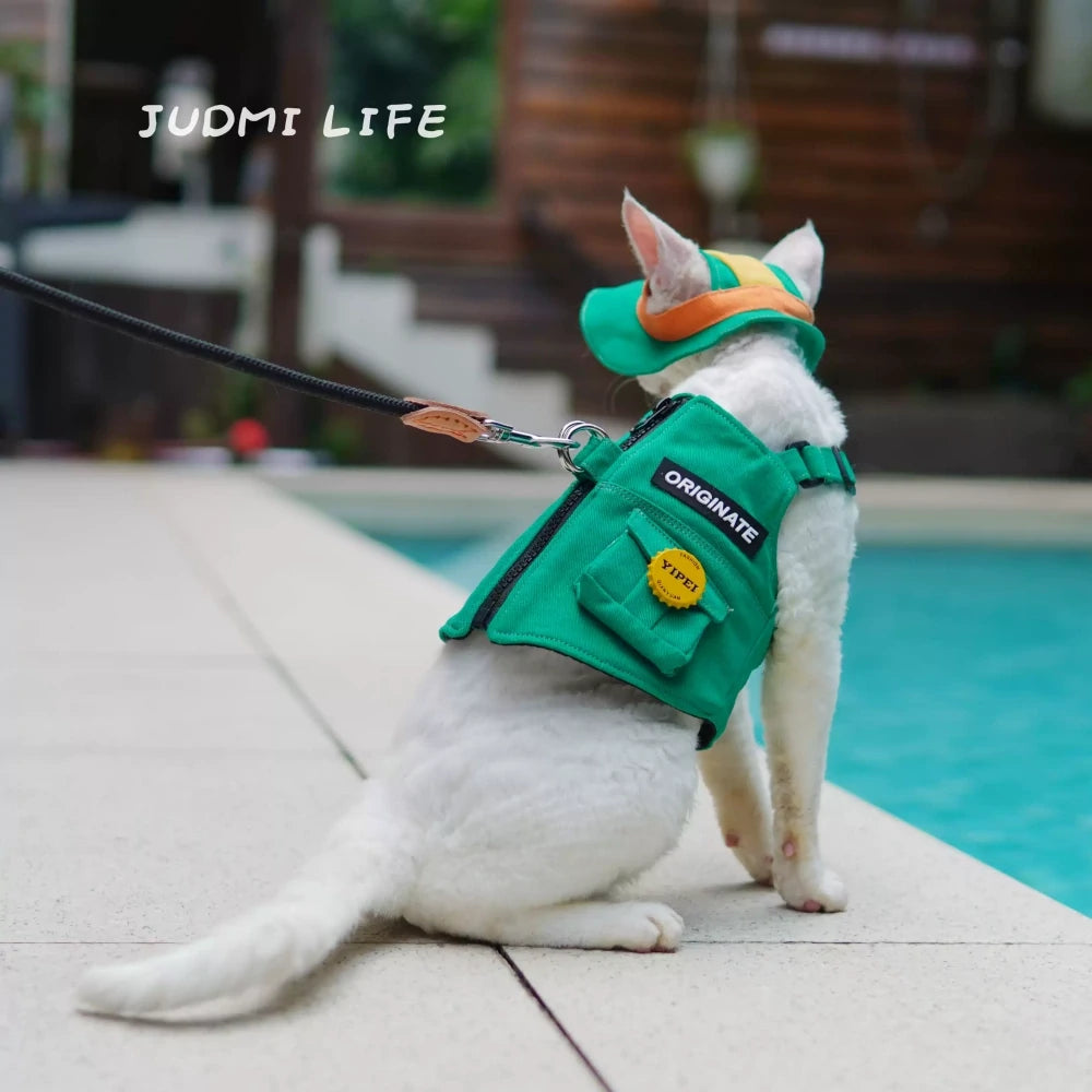 Green outdoor cat sun protection clothing cat leash chest harness suit