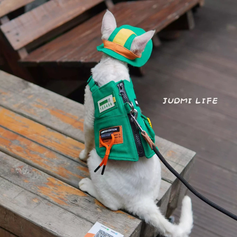 Green outdoor cat sun protection clothing cat leash chest harness suit