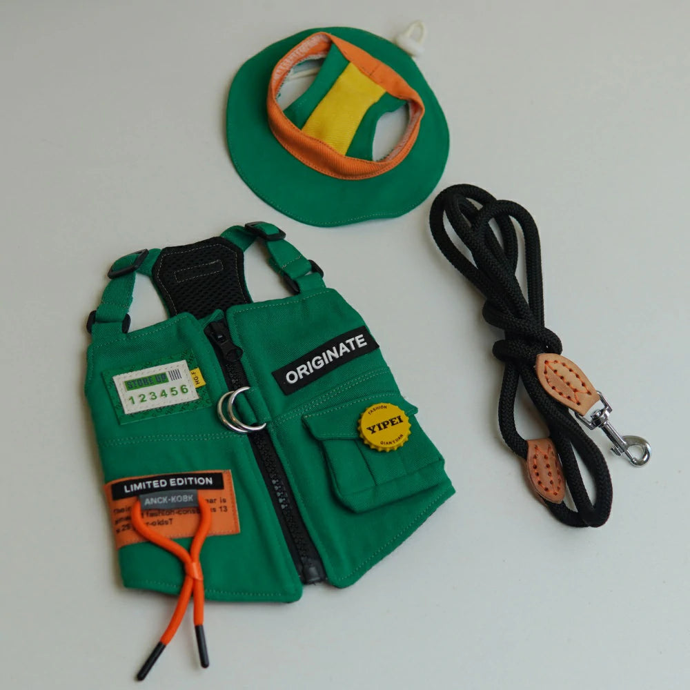 Green outdoor cat sun protection clothing cat leash chest harness suit