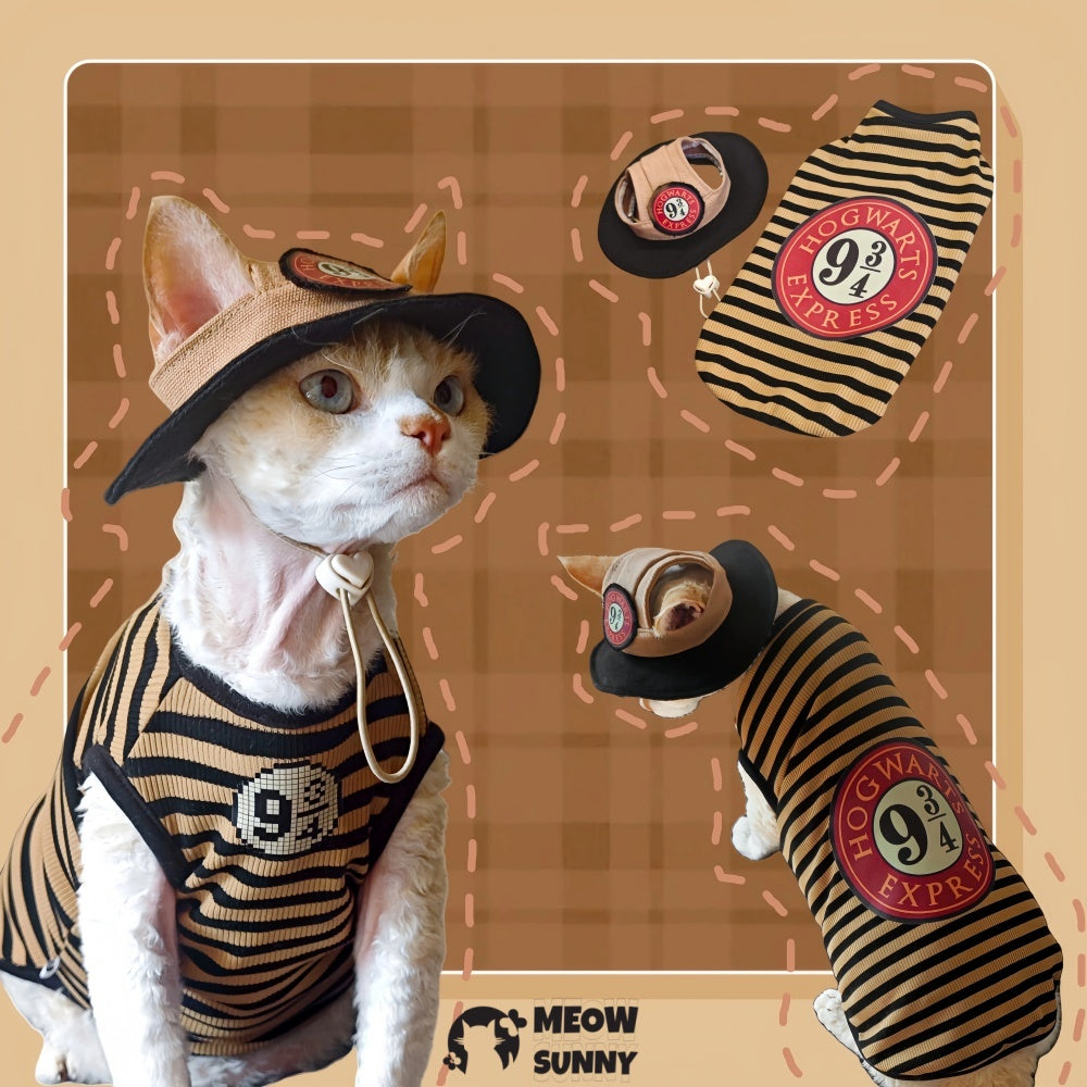 Hairless Cat Clothes -Autumn Magic Station Pattern Vest for Sphynx