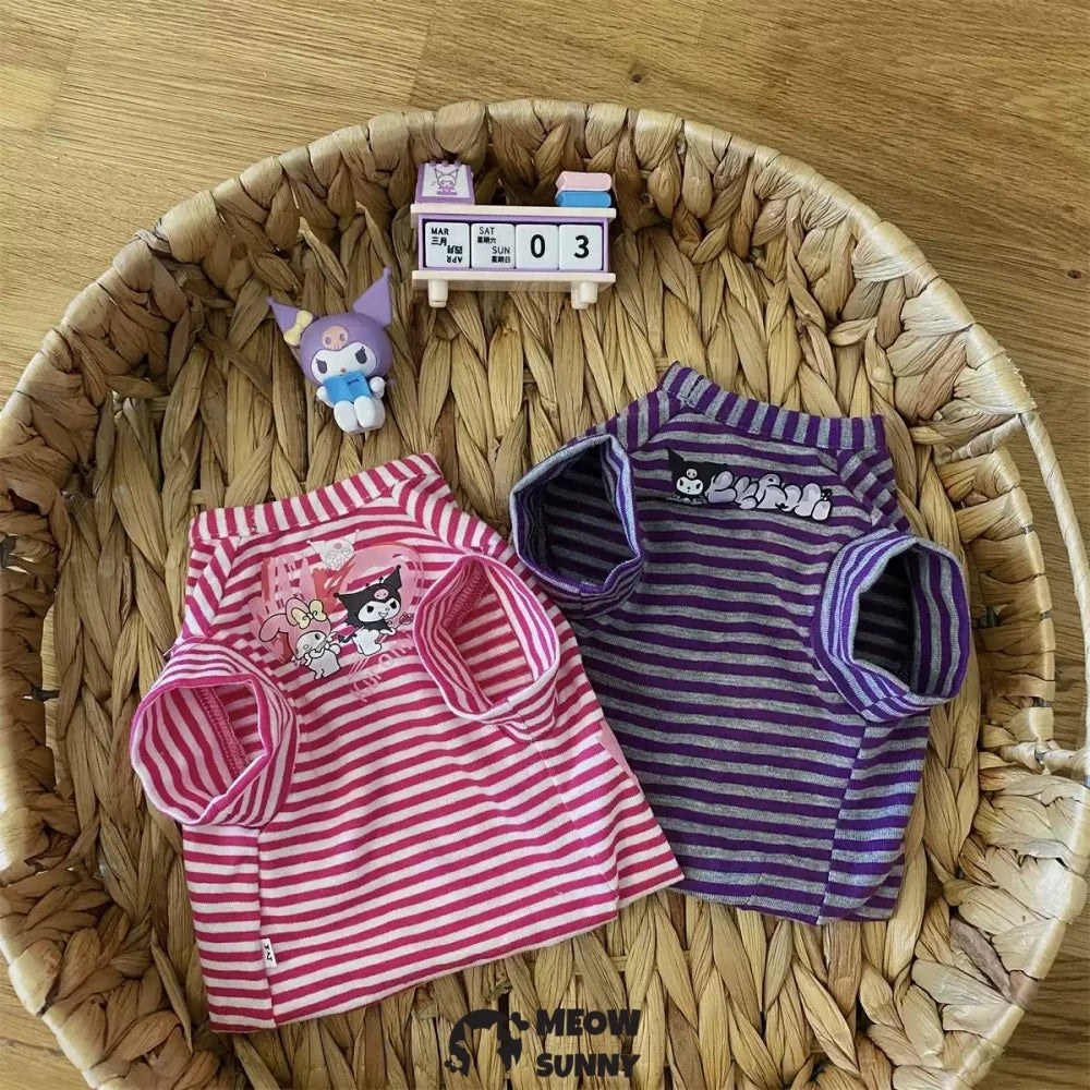 Hairless Cat Clothes Cotton T-shirt Cartoon Striped Bottoming Shirt