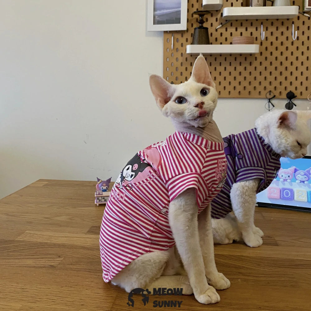 Hairless Cat Clothes Cotton T-shirt Cartoon Striped Bottoming Shirt
