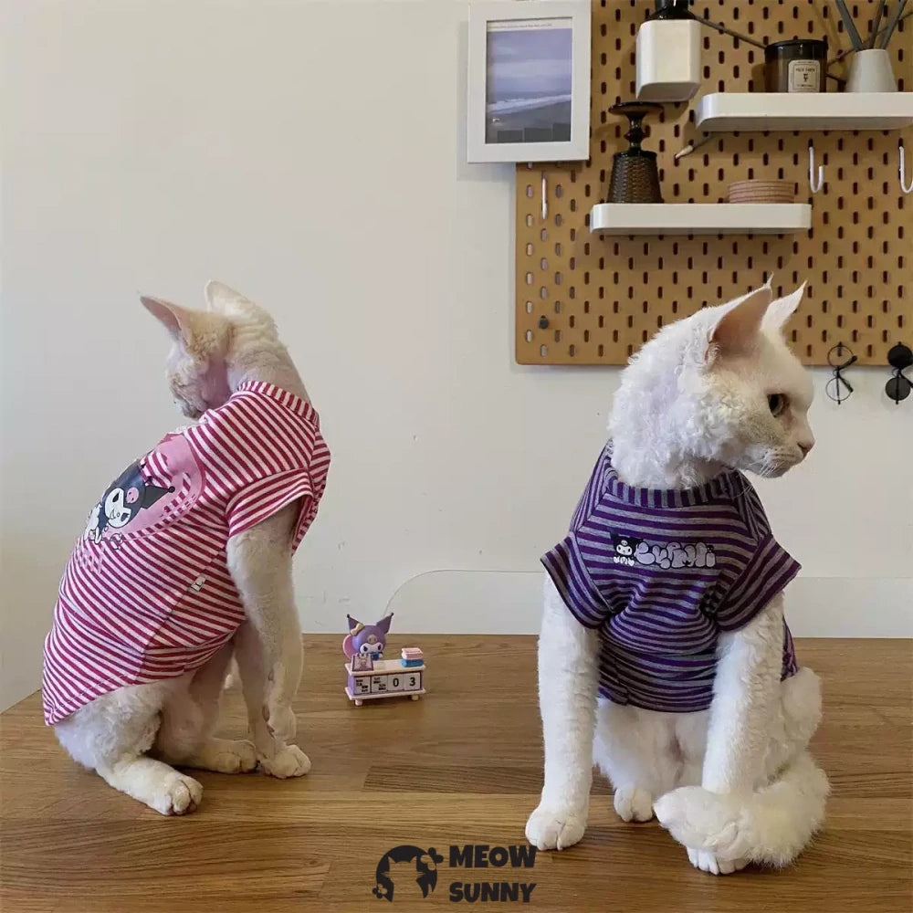 Hairless Cat Clothes Cotton T-shirt Cartoon Striped Bottoming Shirt