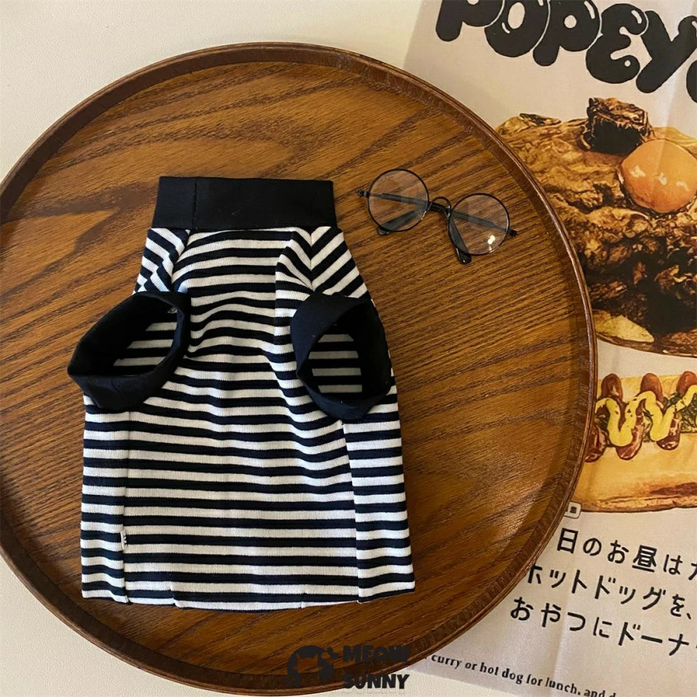 Hairless Cat Clothes Pure Cotton Striped T-shirt Vintage Bottoming Shirt