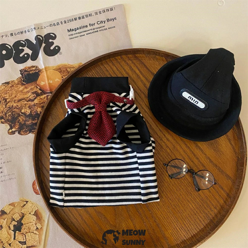 Hairless Cat Clothes Pure Cotton Striped T-shirt Vintage Bottoming Shirt