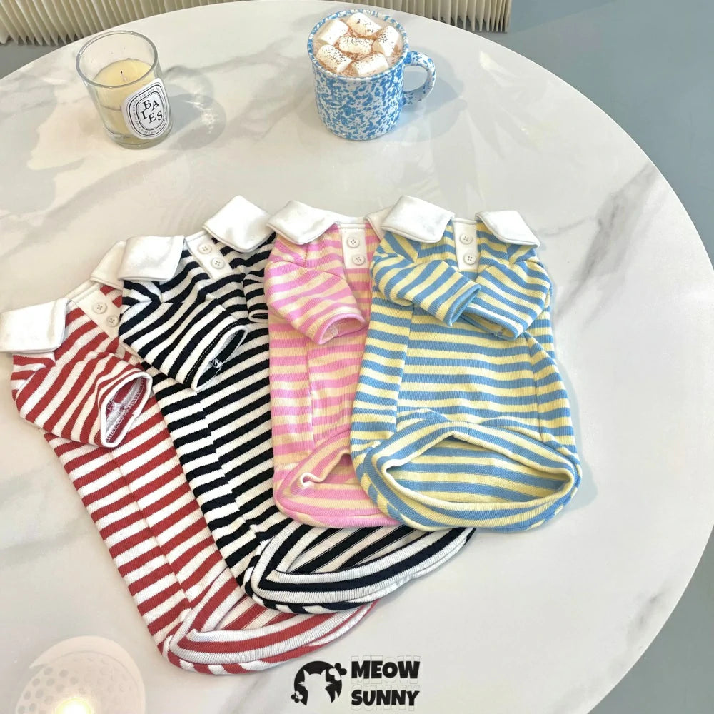 Hairless Cat Clothes Striped Sweet POLO Collar Stretch Cotton Sweater