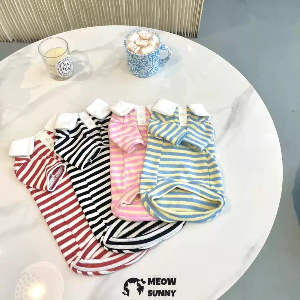 Hairless Cat Clothes Striped Sweet POLO Collar Stretch Cotton Sweater