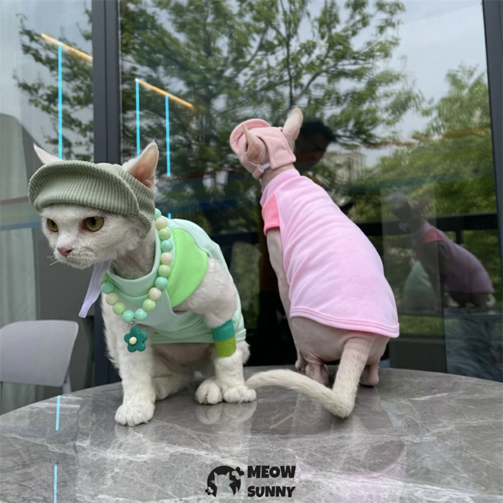 Hairless Cat Cool solid color clothes for hairless cats in summer