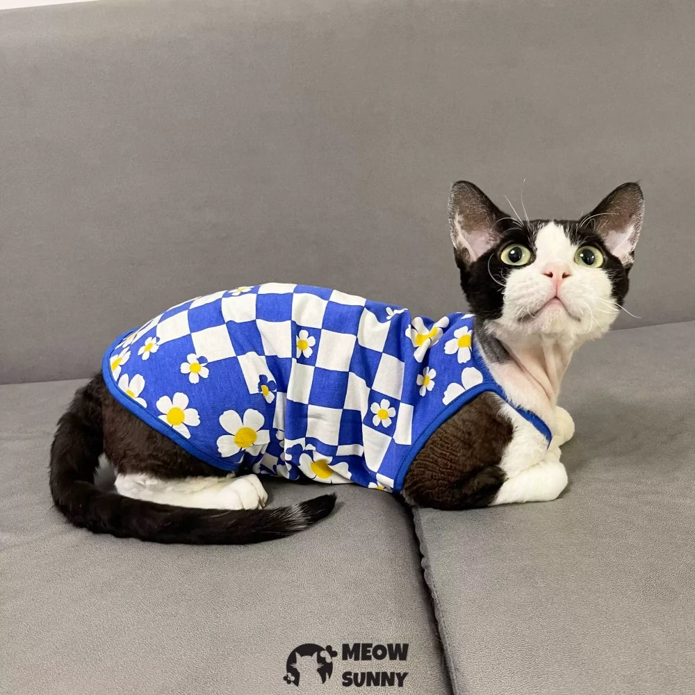 Hairless Cat Vest Sphinx Summer Thin Cotton Printed Suspenders