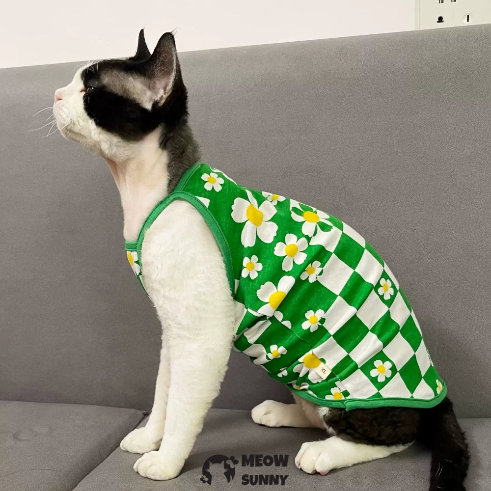 Hairless Cat Vest Sphinx Summer Thin Cotton Printed Suspenders