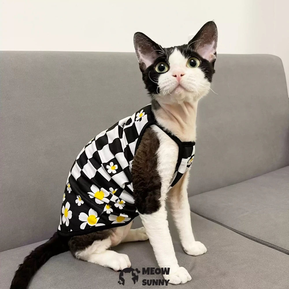 Hairless Cat Vest Sphinx Summer Thin Cotton Printed Suspenders