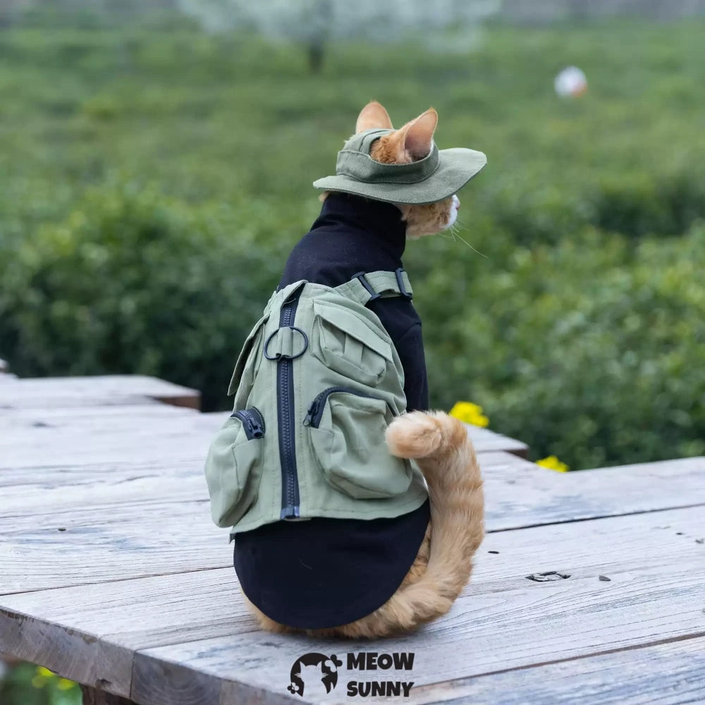 Hairless cat Breathable summer outdoor functional Green vest