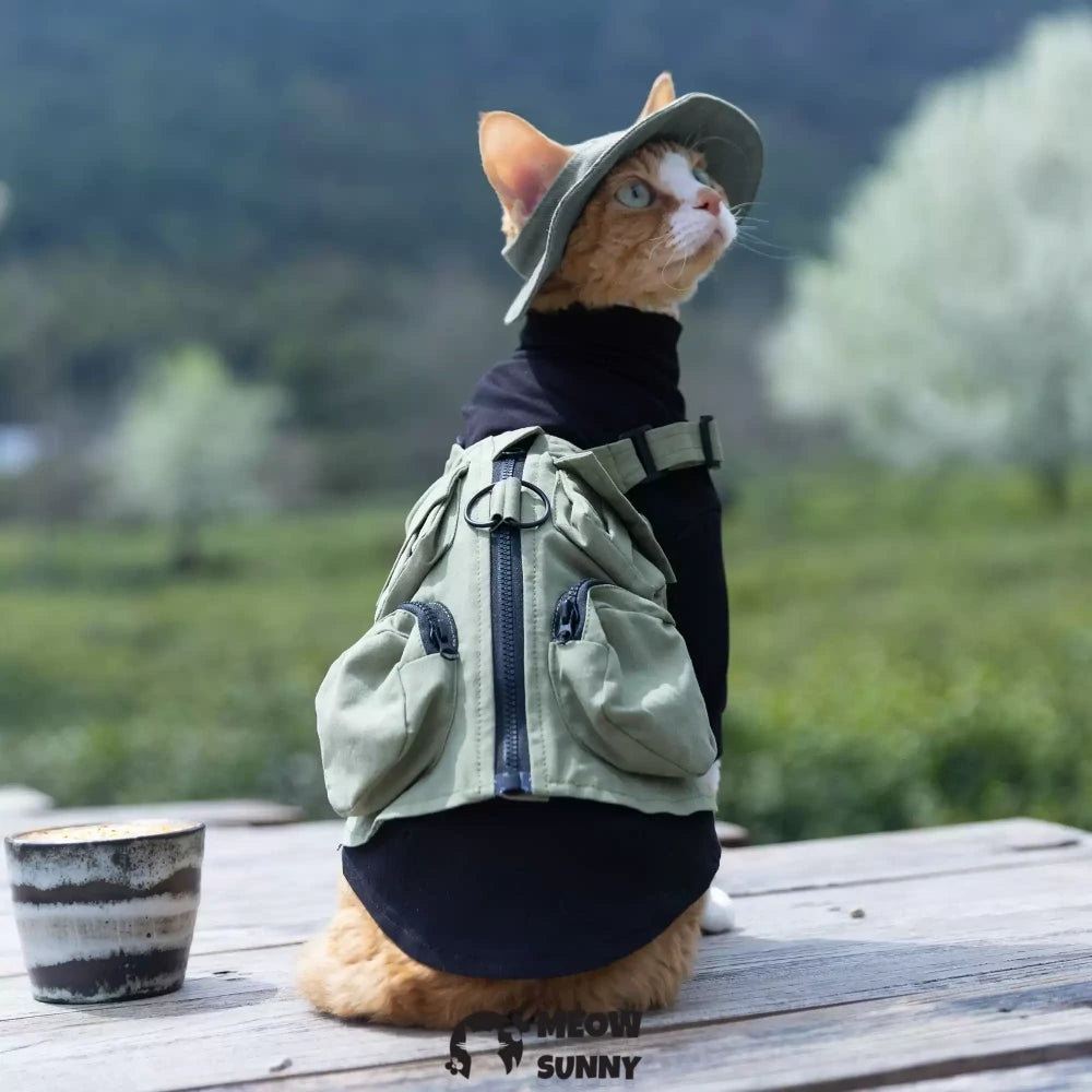 Hairless cat Breathable summer outdoor functional Green vest