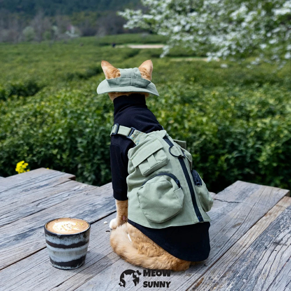 Hairless cat Breathable summer outdoor functional Green vest