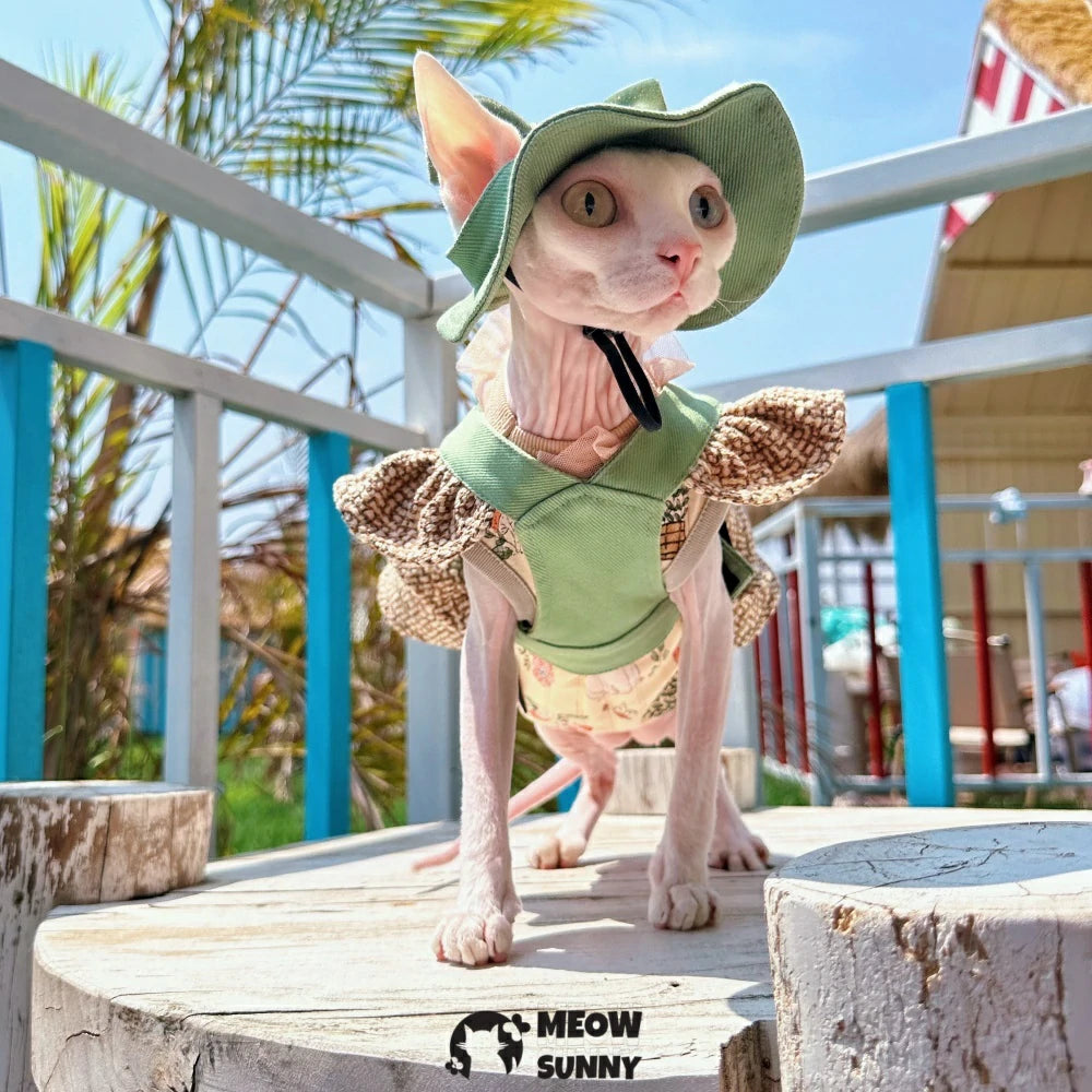 Hairless cat Xiaoxiang style outdoor traction chest back short skirt suit pure cotton vest