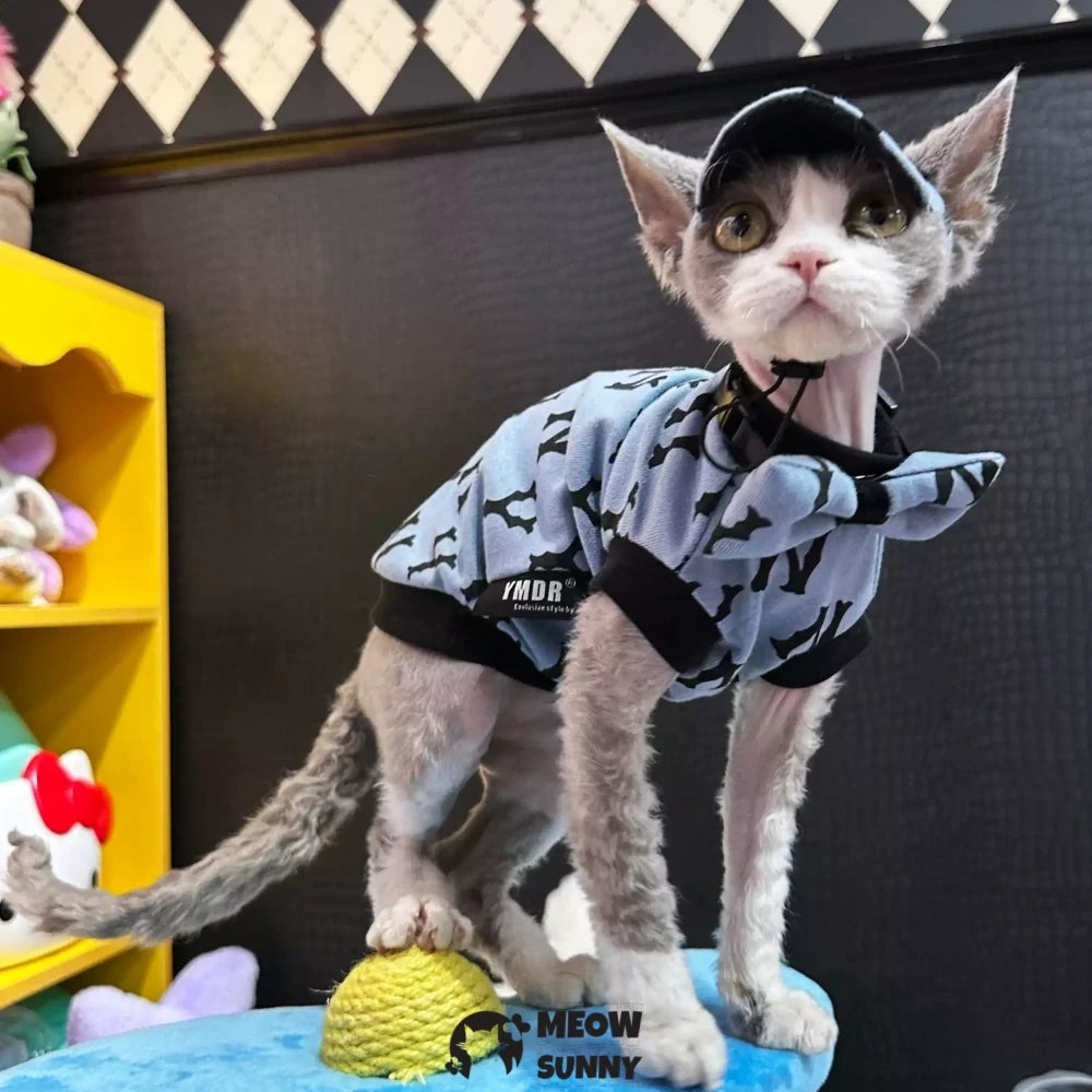 Hairless cat casual vest, summer cotton fabric, cat baseball cap, bow tie