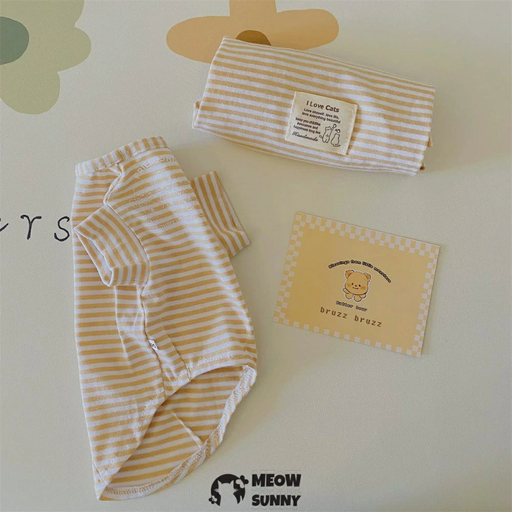 Hairless cat clothes Devon cat pure cotton comfortable striped T-shirt bottoming shirt
