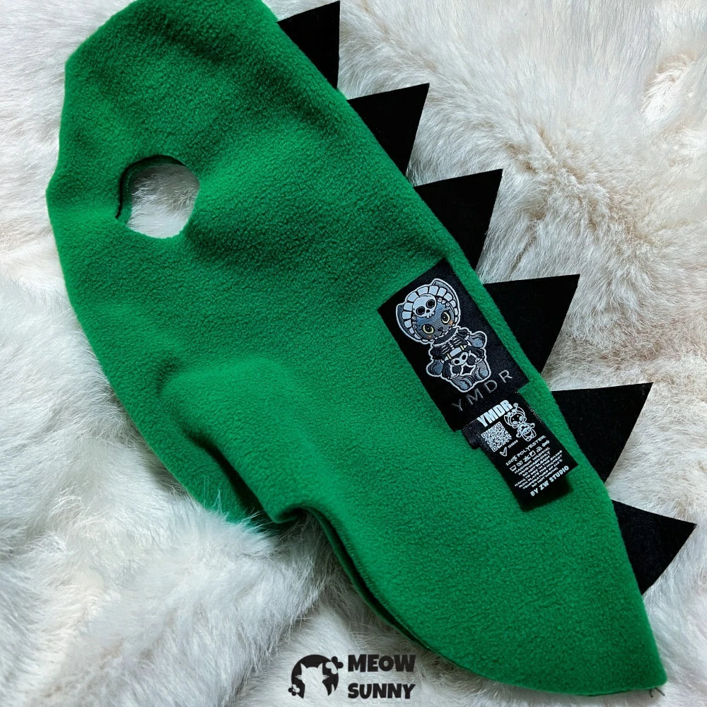 Hairless cat clothes green hat suit for going out warm dinosaur shape