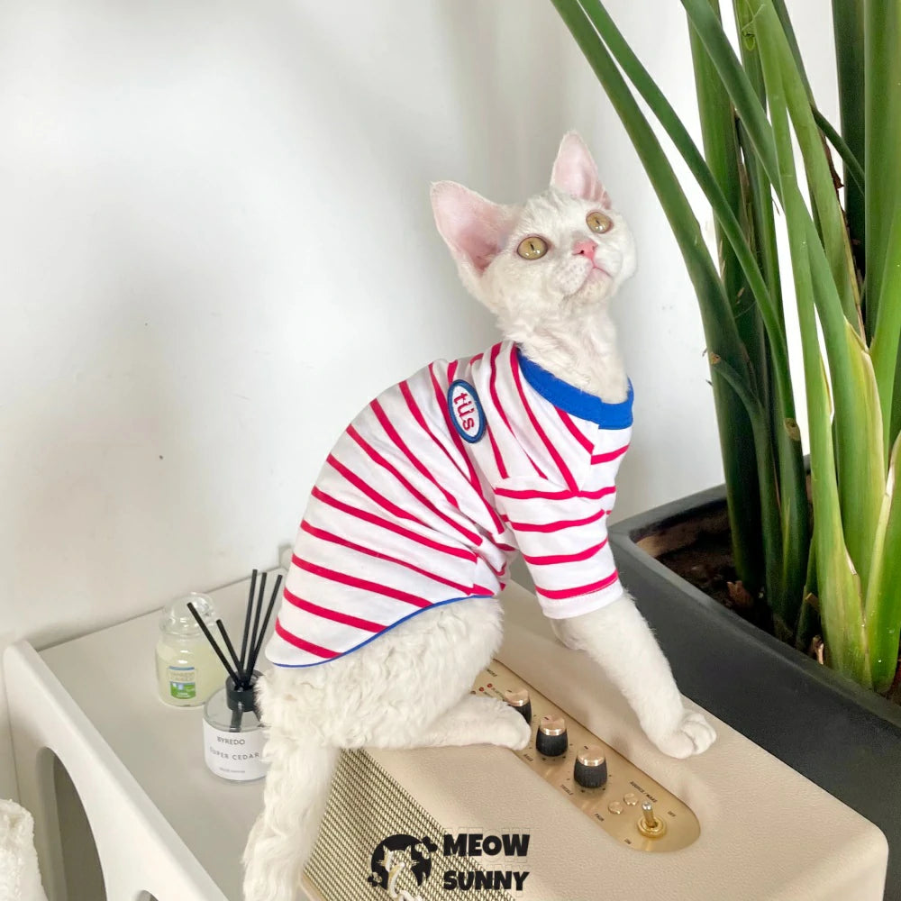 Hairless cat clothes pure cotton stripes spring and summer universal style