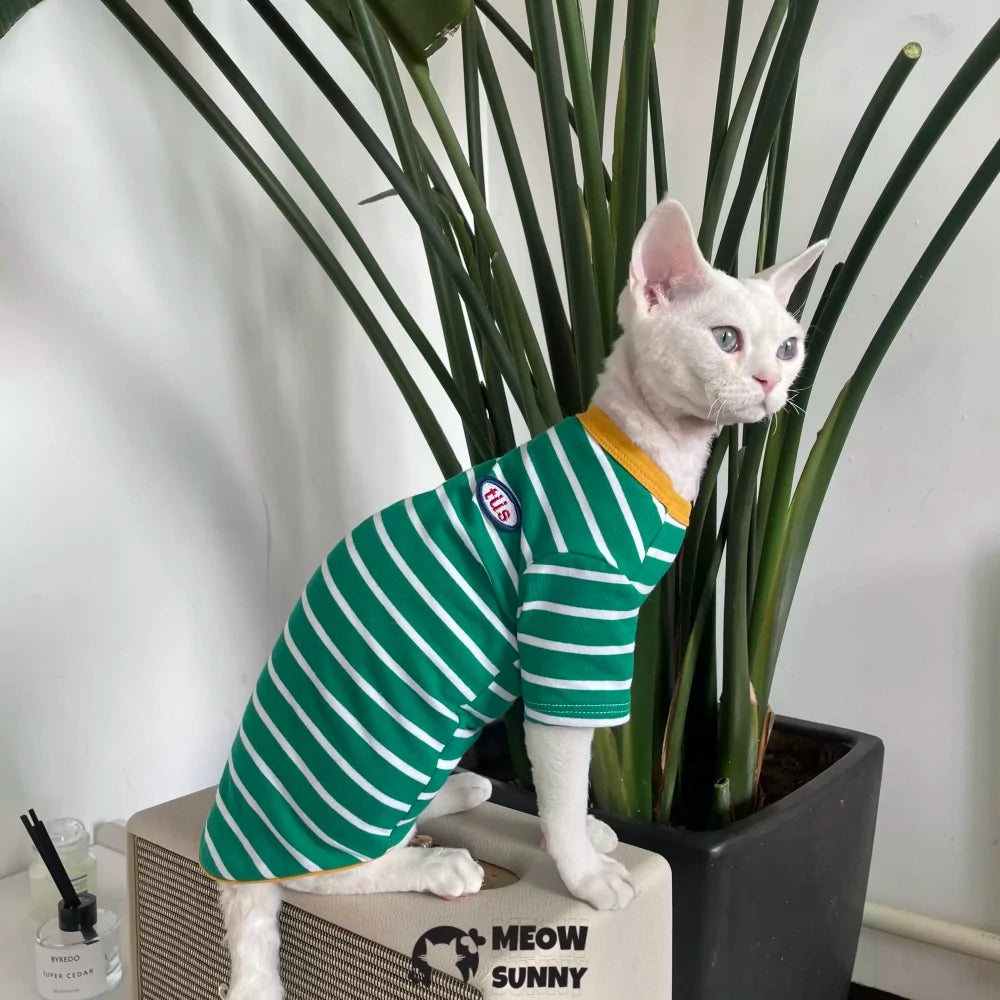 Hairless cat clothes pure cotton stripes spring and summer universal style
