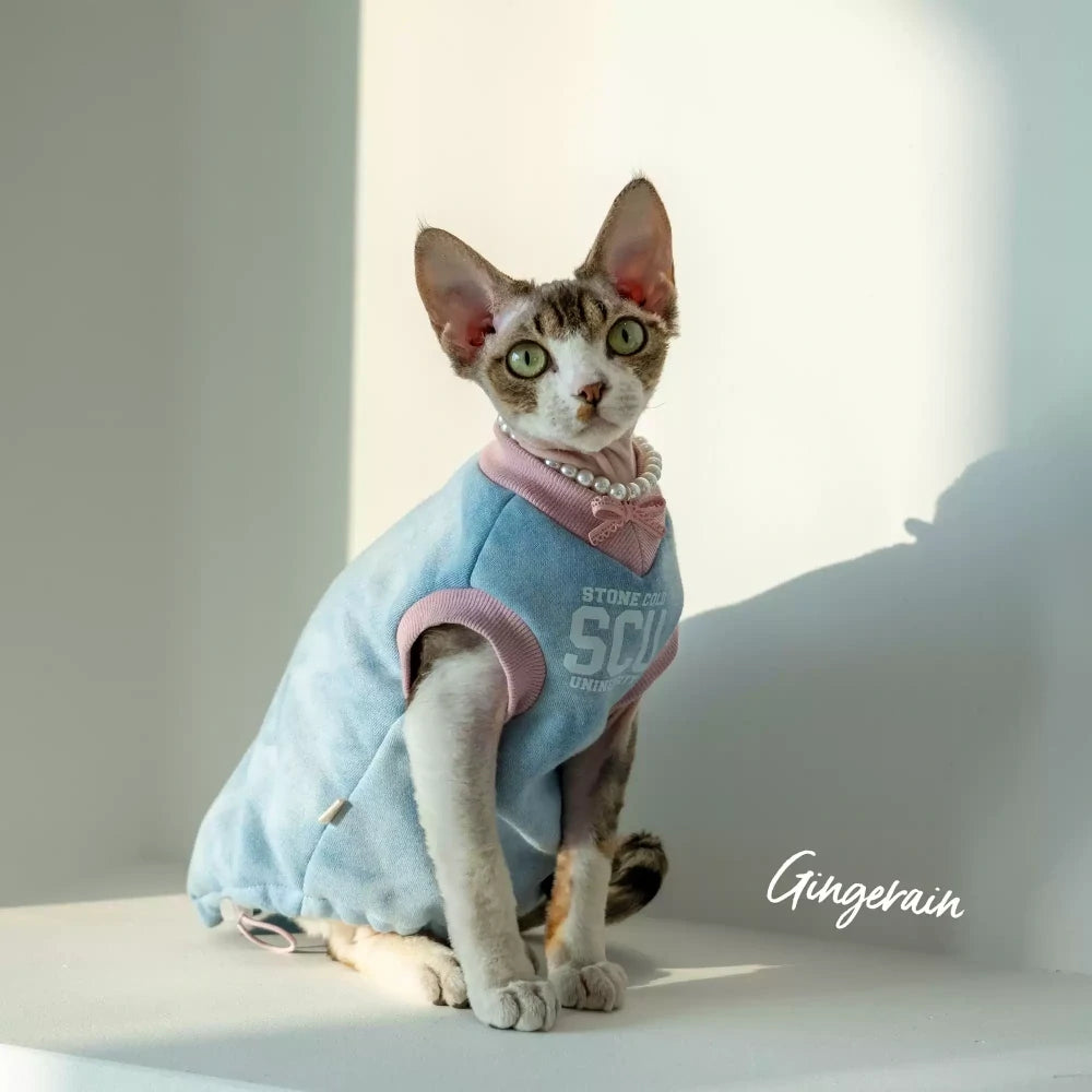 Hairless cat pure cotton velvet blue vest sweatshirt