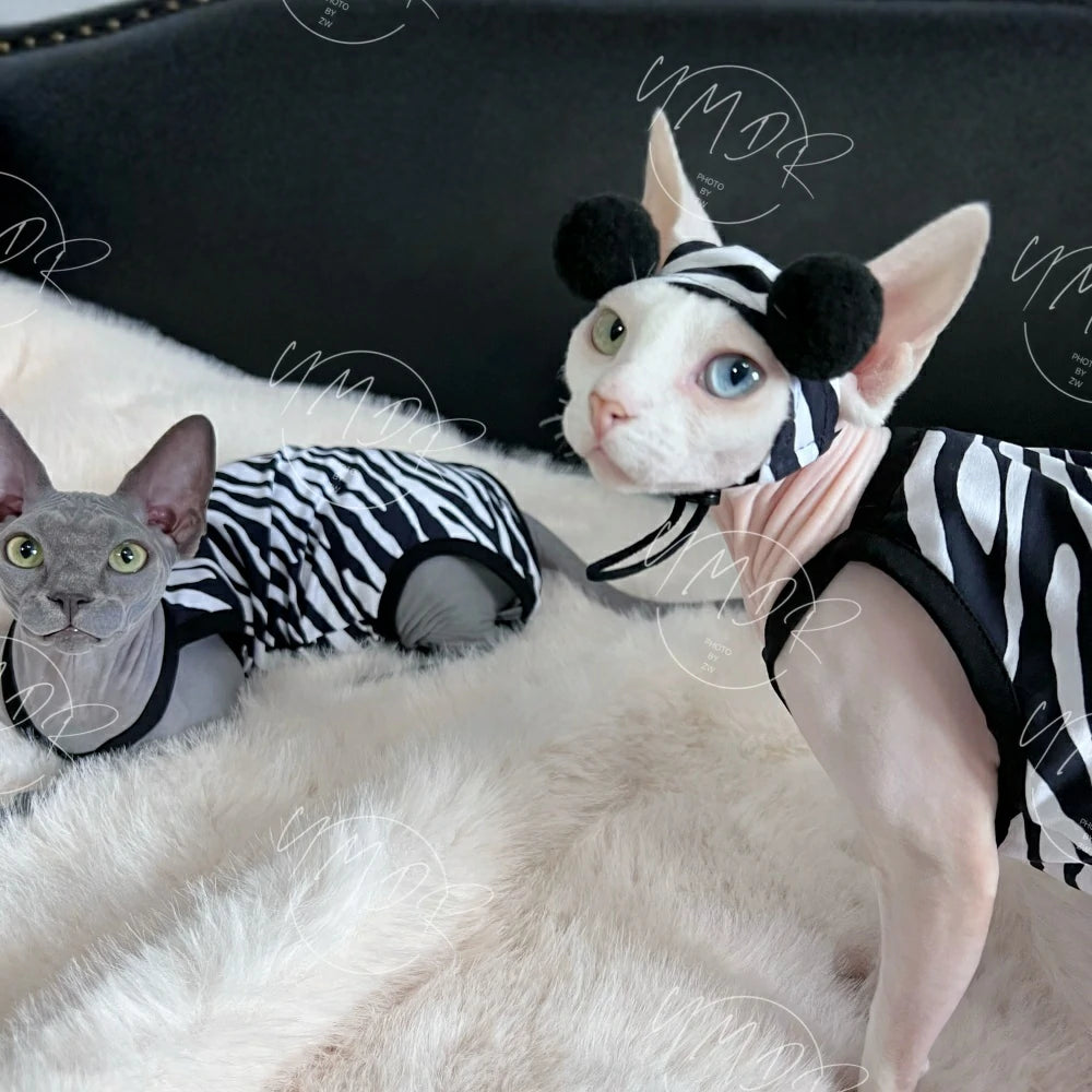 Hairless cat pure cotton zebra pattern summer belly protection one-piece sling