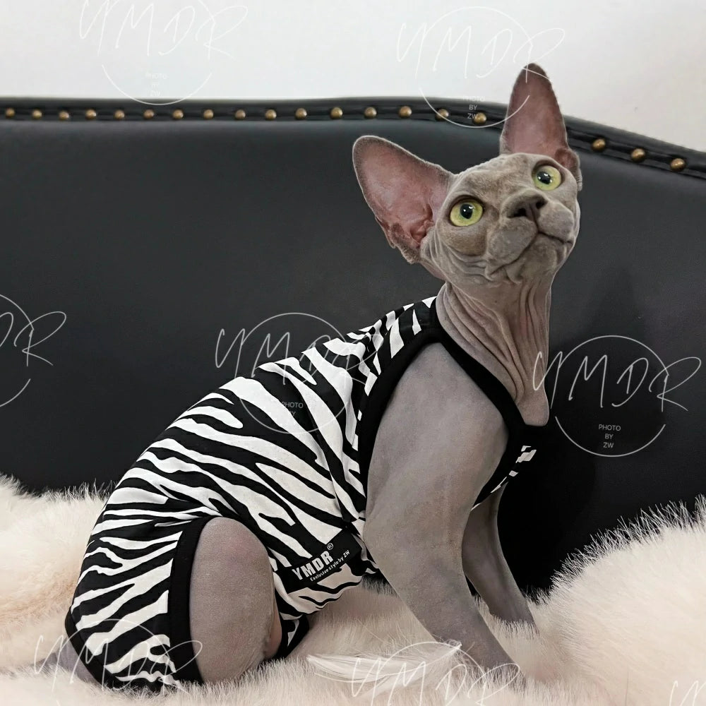 Hairless cat pure cotton zebra pattern summer belly protection one-piece sling