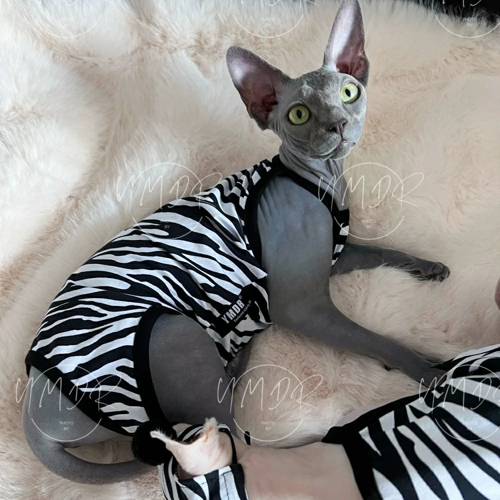 Hairless cat pure cotton zebra pattern summer belly protection one-piece sling