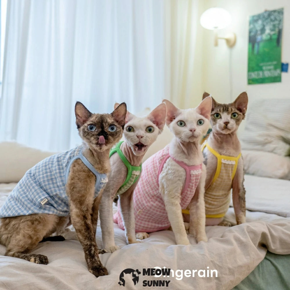 Hairless cat summer candy plaid tank top comfortable and breathable