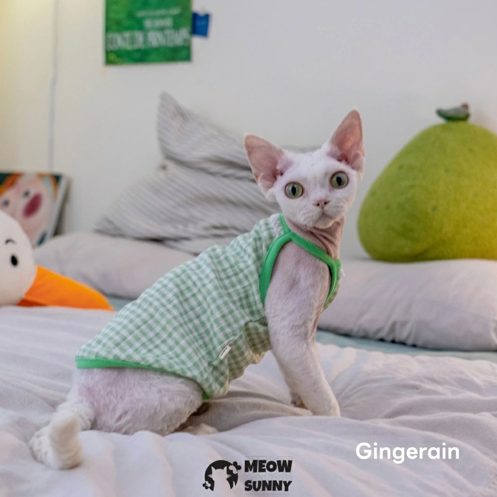 Hairless cat summer candy plaid tank top comfortable and breathable