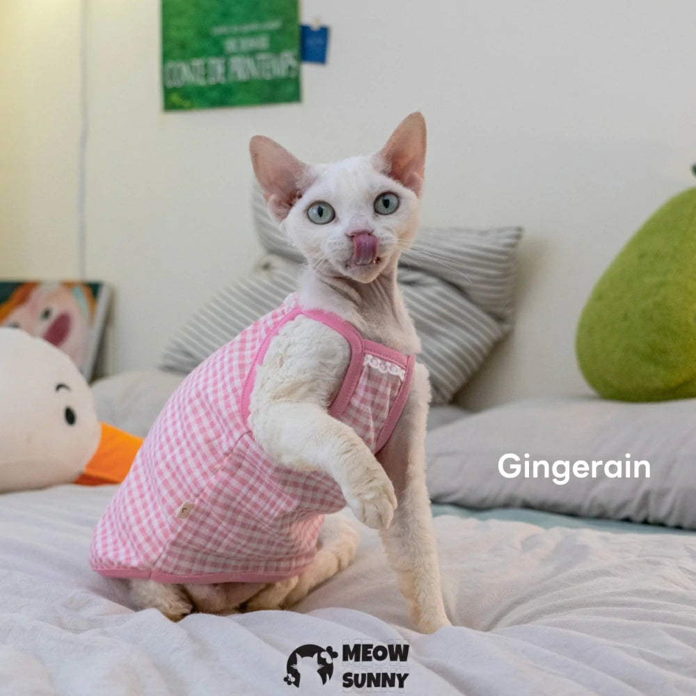 Hairless cat summer candy plaid tank top comfortable and breathable
